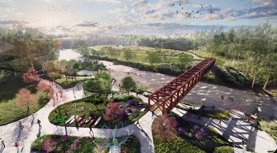 Rendering of Roanoke's new in-river park
